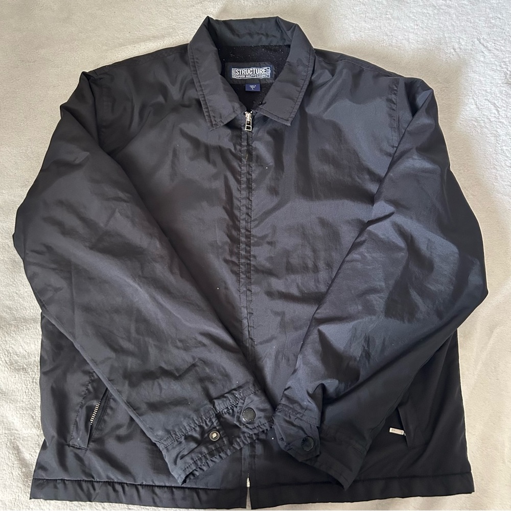 large black structure windbreaker zip up jacket